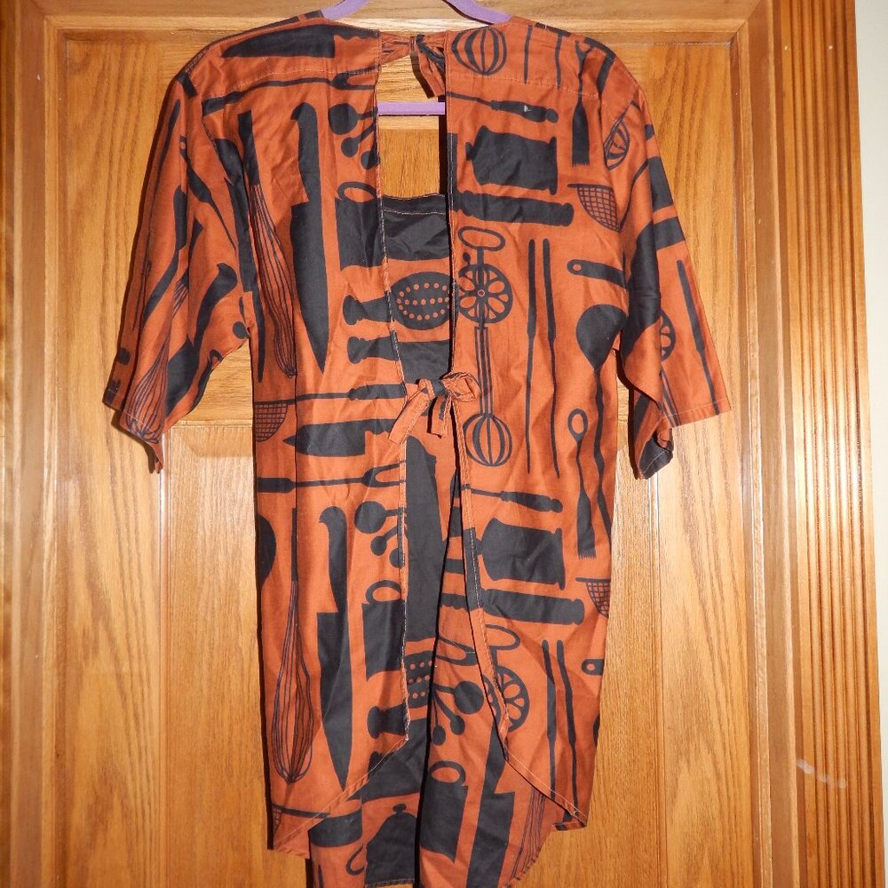 Vintage 70s NEIMAN MARCUS Smock Apron Cotton Made Japan Kitchen Utensil Pattern - Picture 2 of 3